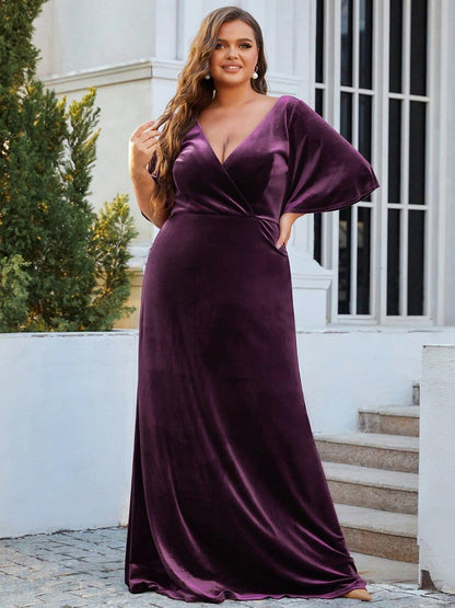 Helena Velvet Dress with Flutter Sleeves and Wrap Neck