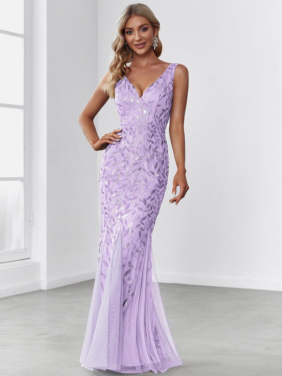Zaira Sequin Dress with Double V Neck and Fishtail Hem