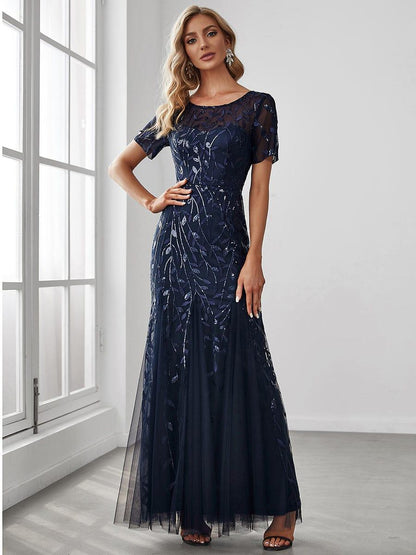 Amalia Sequin Dress with Short Sleeves and Tulle Skirt