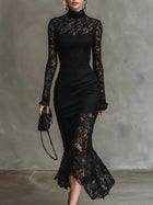 Blythe Black Dress with Lace Overlay and Fishtail Hem