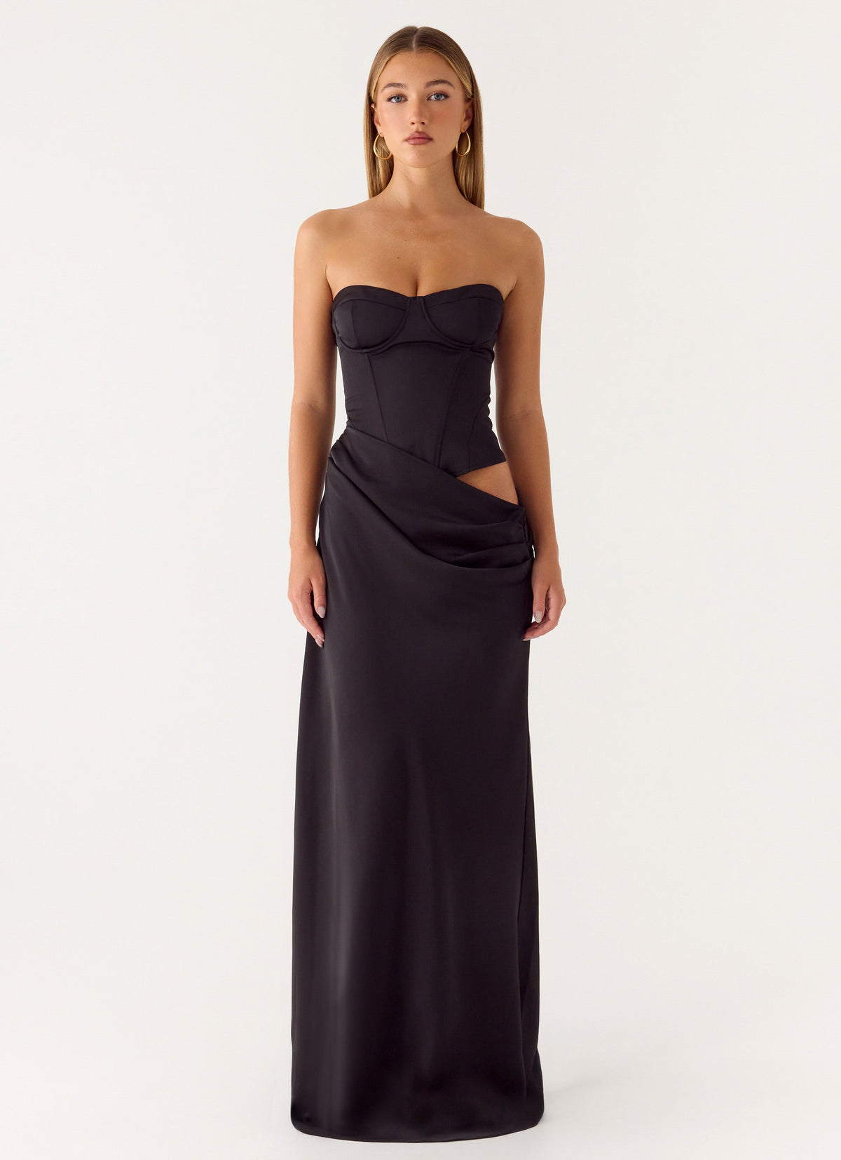 Jorja Black Dress with Corset Bodice and Satin Column