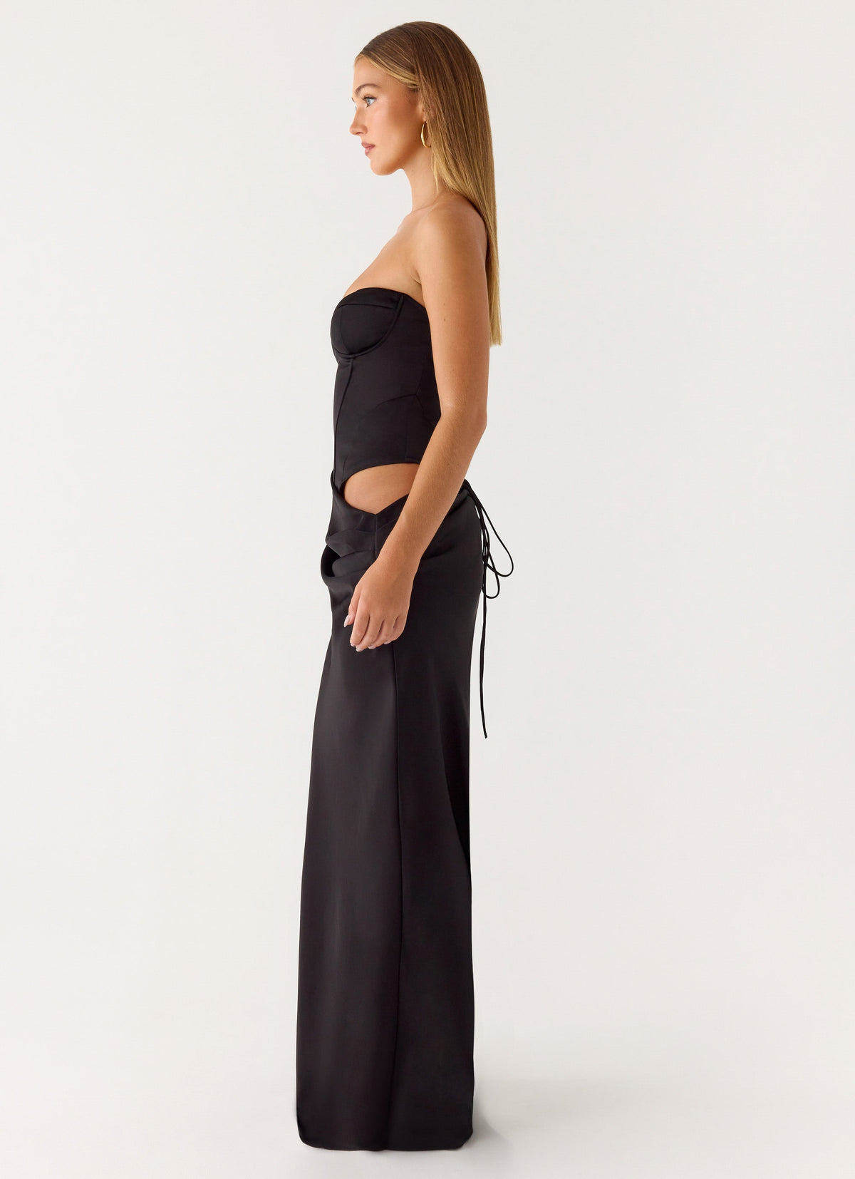 Jorja Black Dress with Corset Bodice and Satin Column