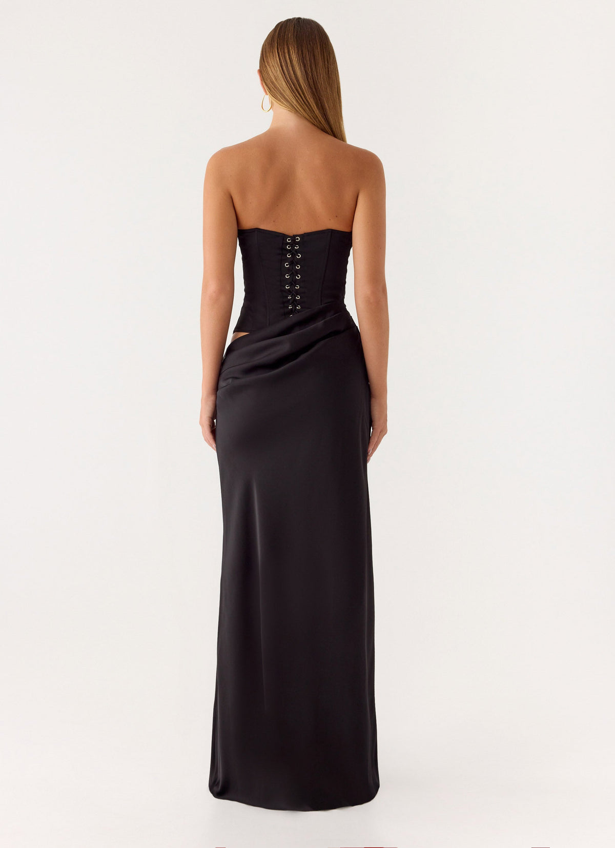 Jorja Black Dress with Corset Bodice and Satin Column
