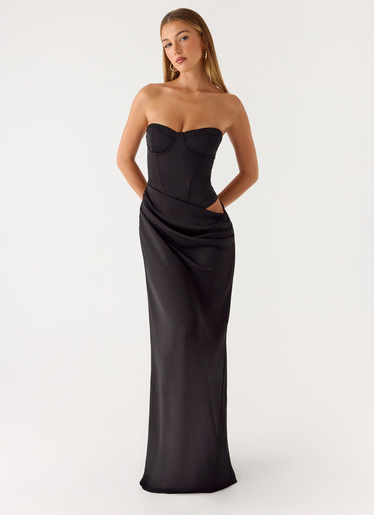 Jorja Black Dress with Corset Bodice and Satin Column