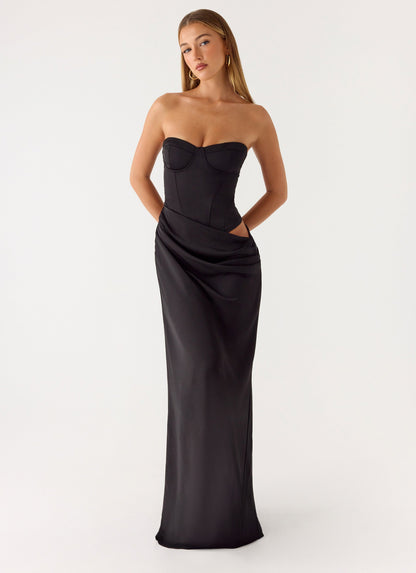 Jorja Black Dress with Corset Bodice and Satin Column