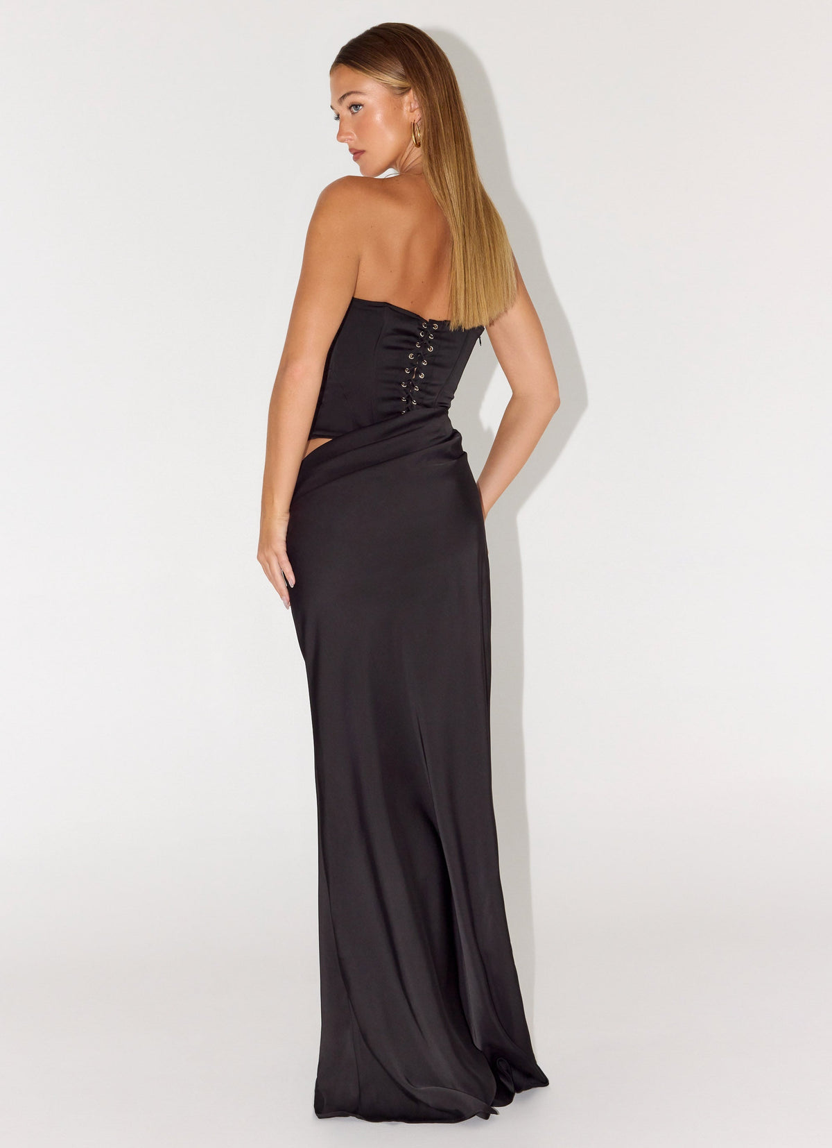 Jorja Black Dress with Corset Bodice and Satin Column