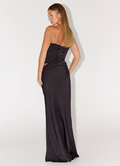 Jorja Black Dress with Corset Bodice and Satin Column