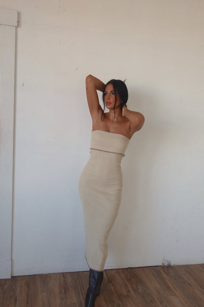 Zelda Sweater Dress with Strapless Neck and Ribbed Knit