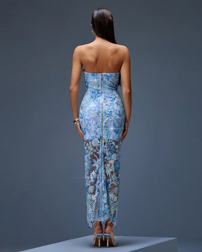 Seren Sequin Dress with Strapless Neck and Floral Sequins