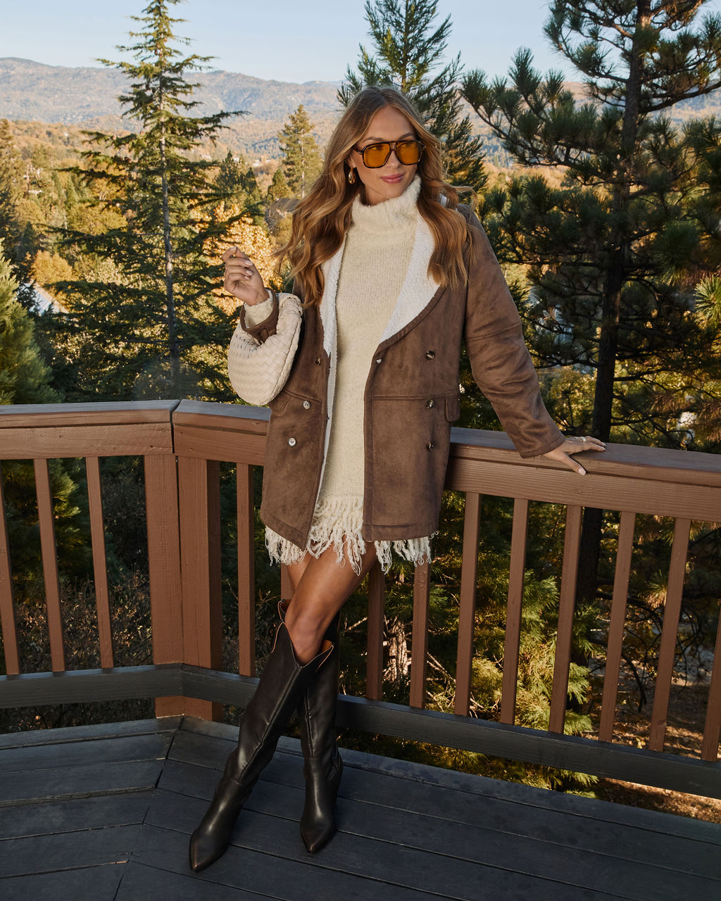Nell Sweater Dress with Turtleneck and Fringed Hem