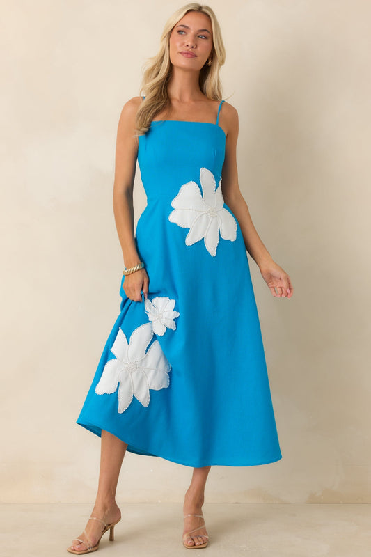 Laetitia Floral Midi Dress in Blossom Blue