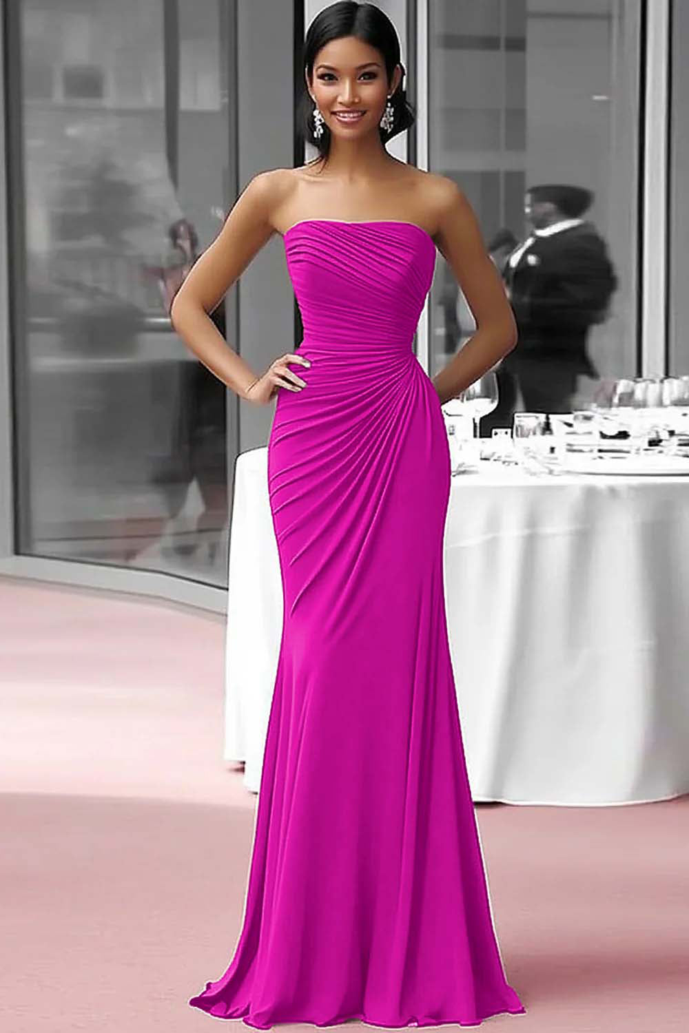 Sylvaine Formal Dress with Strapless Neckline and Ruched Sheath