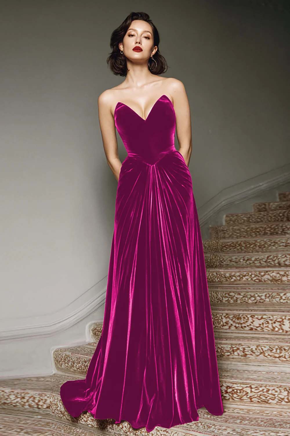 Ilona Velvet Dress with Sweetheart Neck and A-Line Skirt