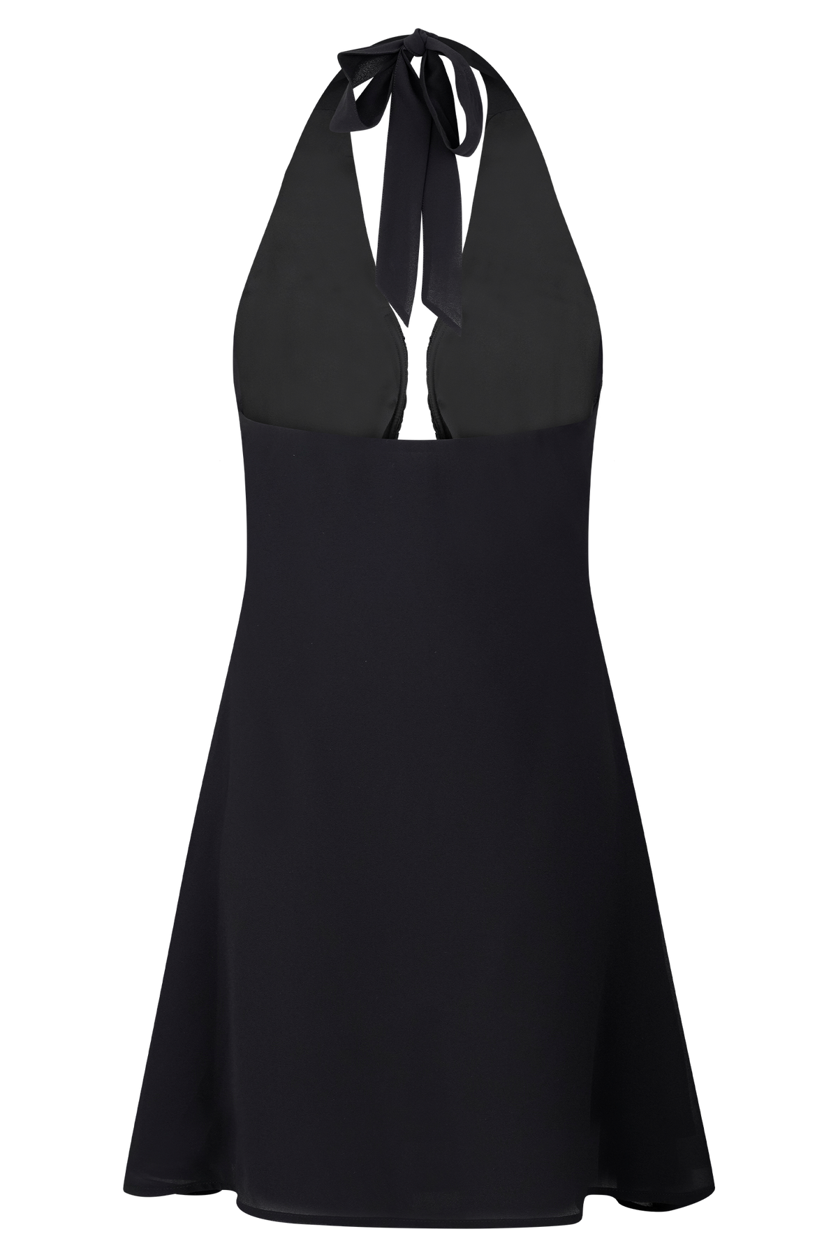 Amabel Black Mini Dress with Plunge Halter and Chiffon Skirt