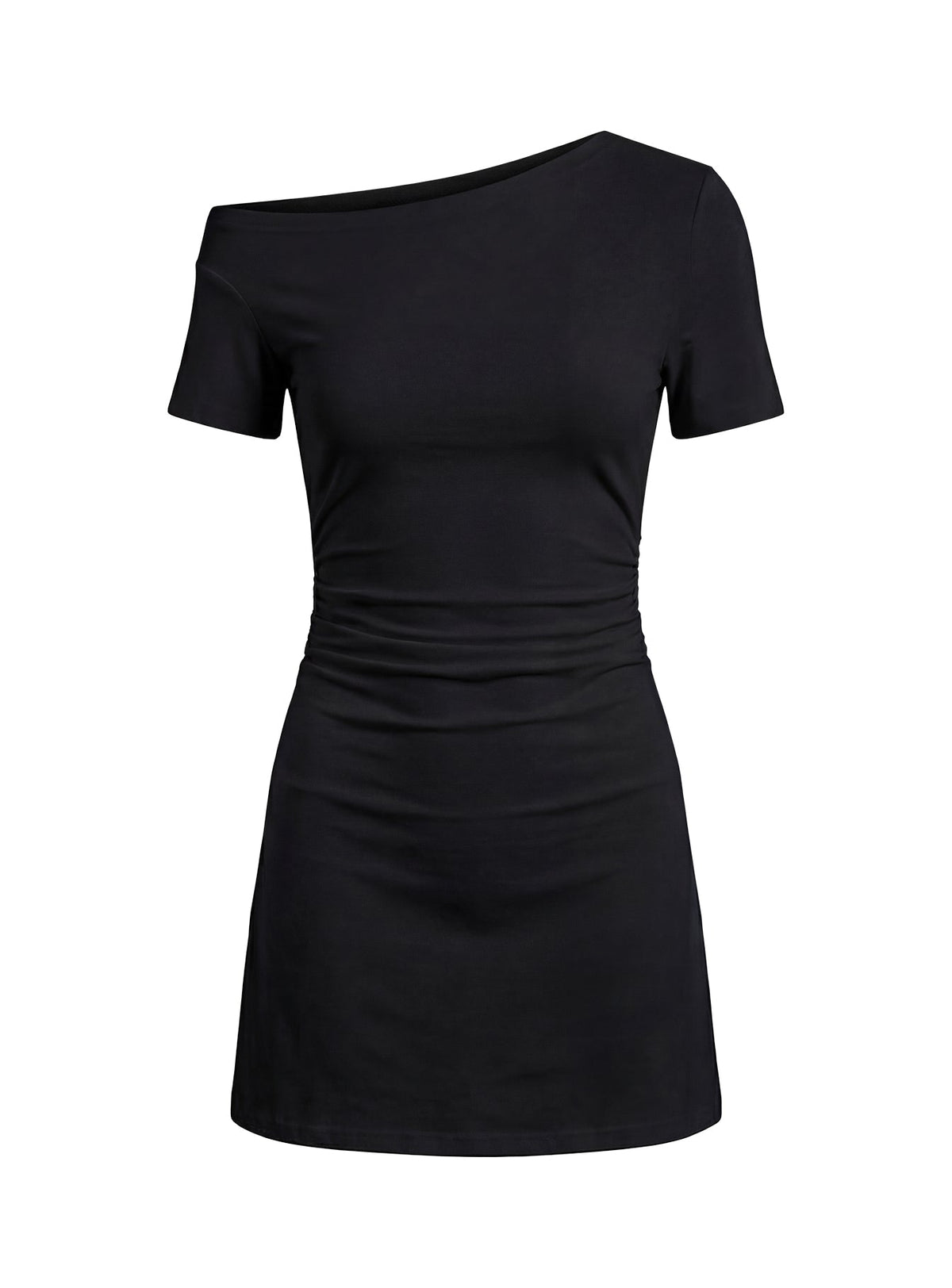 Ambre Black Mini Dress with Off Shoulder Neck and Ruched Side