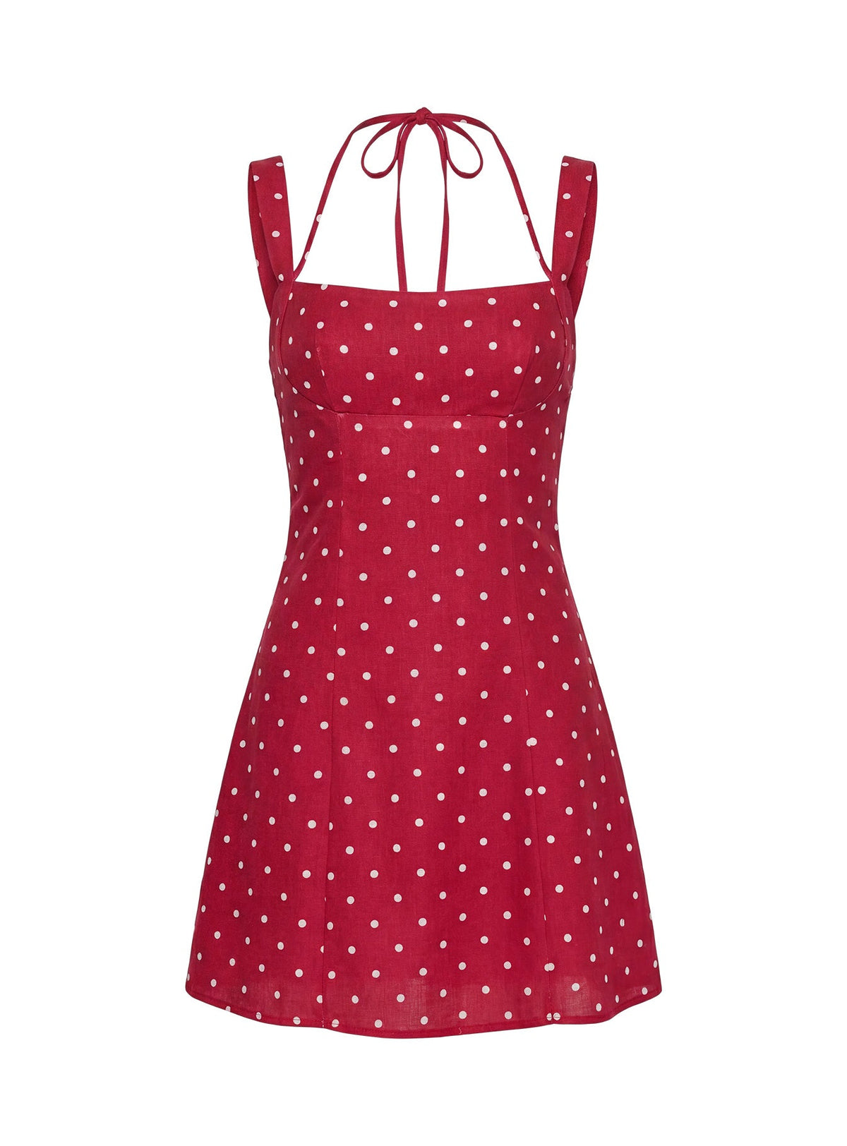 Madeline Red Dress with Polka Dots and Halter Neckline