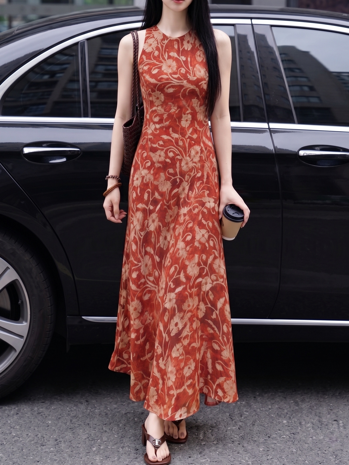 Isaura Satin Floral Maxi Dress