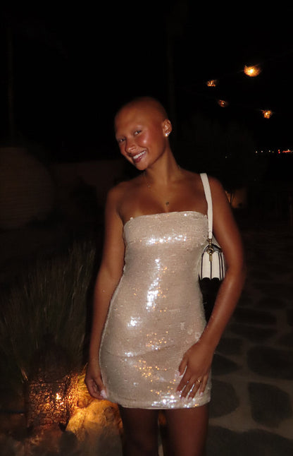 Thora Sequin Dress with One Shoulder and Straight Hem