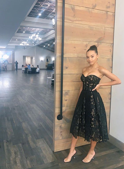 Alina Embroidered Strapless Wrap Dress