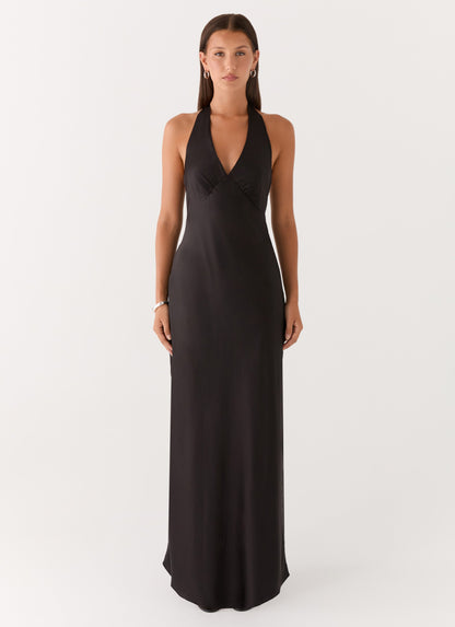 Karina Black Dress with Halter Neck and Open Back