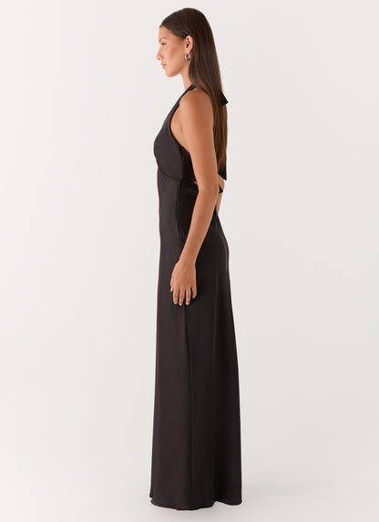 Karina Black Dress with Halter Neck and Open Back