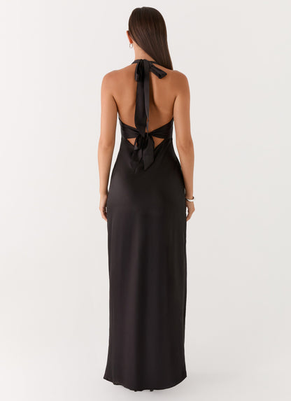 Karina Black Dress with Halter Neck and Open Back