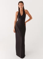 Karina Black Dress with Halter Neck and Open Back