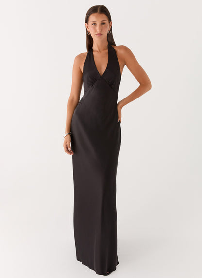 Karina Black Dress with Halter Neck and Open Back