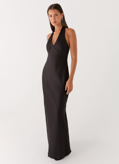 Karina Black Dress with Halter Neck and Open Back
