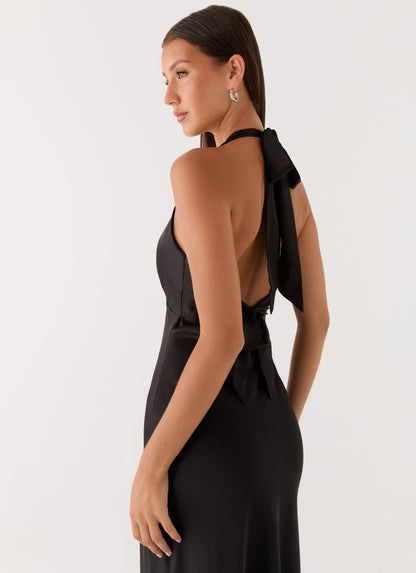 Karina Black Dress with Halter Neck and Open Back