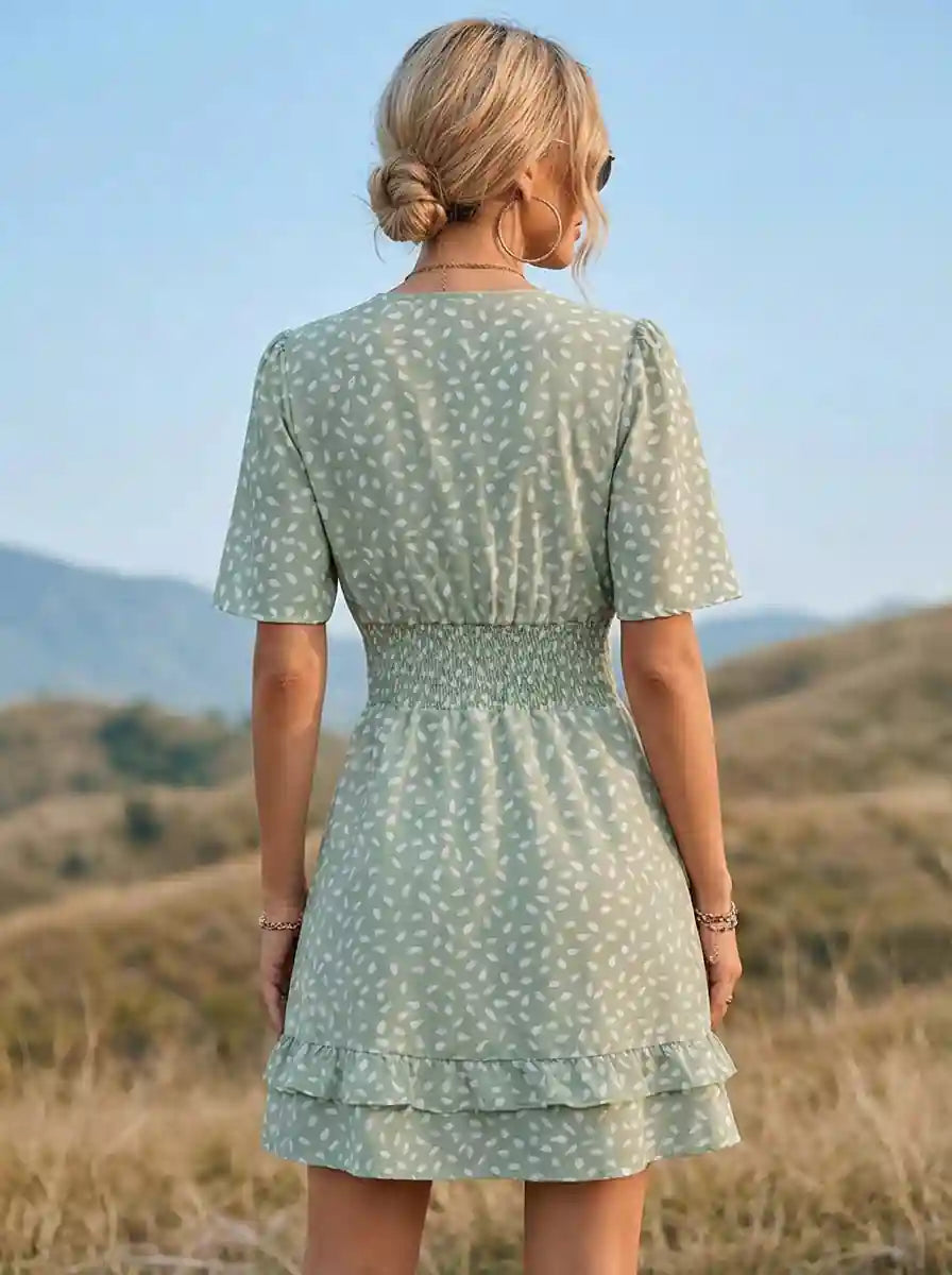 Pandora Green Dress with Crochet Lace and Wrap Front