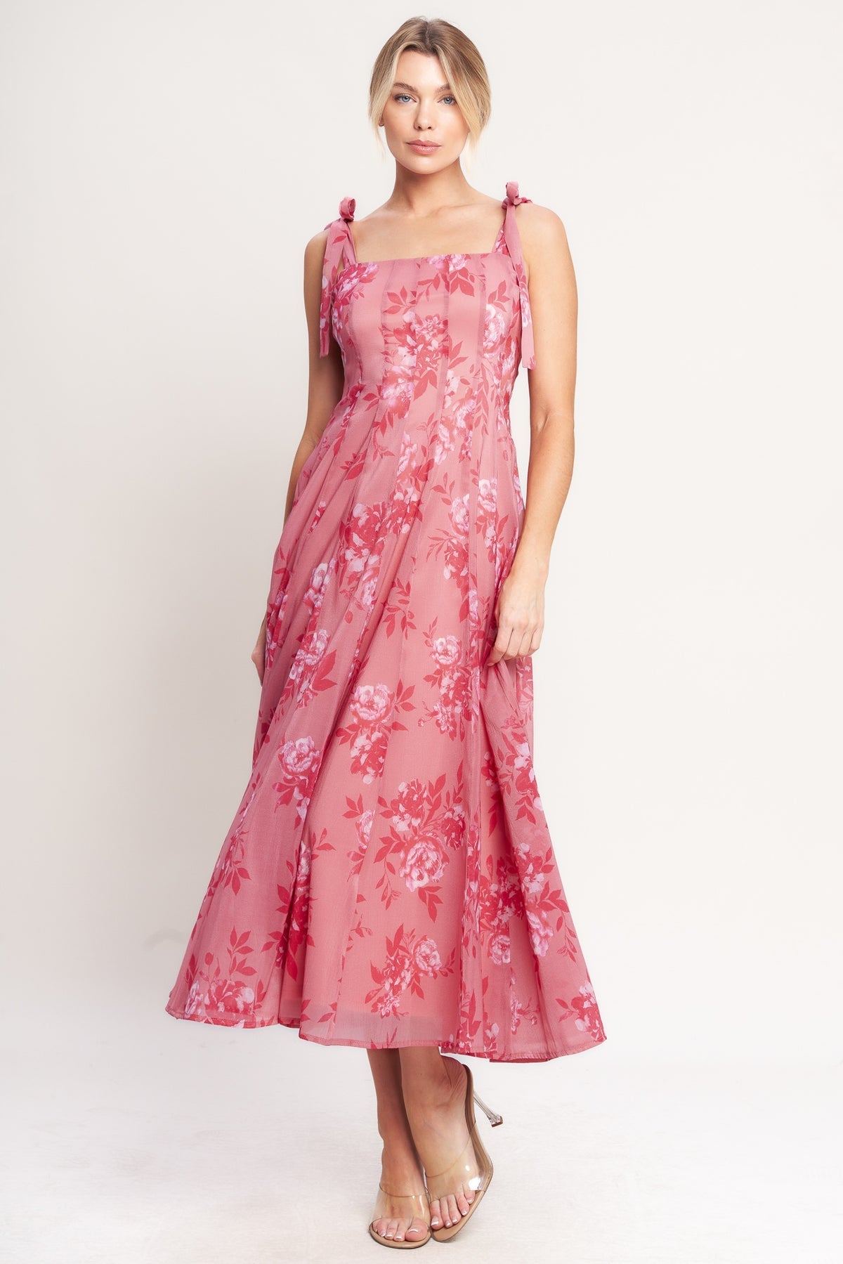Rosine Cocktail Dress with Square Neck and Floral Lace
