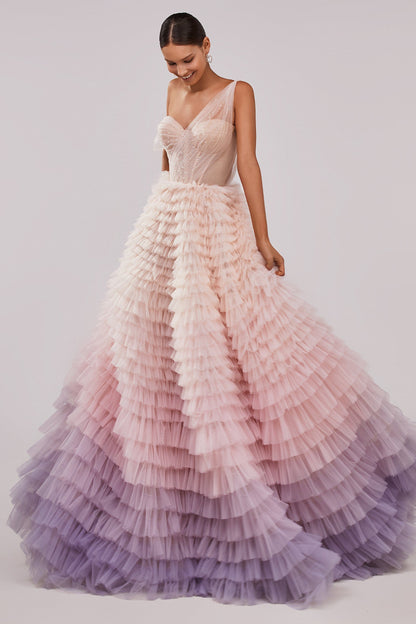 Kara Formal Gown with Ombre Tulle and Layered Ruffles
