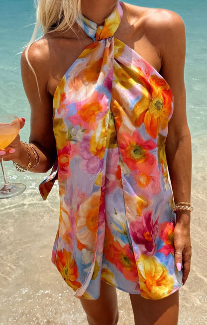 Laila Twist Mini Dress in Brushed Blooms