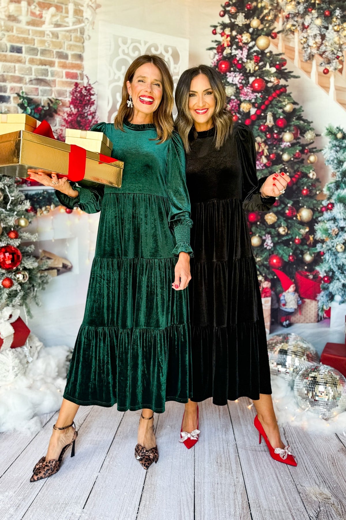Talia Velvet Dress with Long Sleeves and Pleated Skirt
