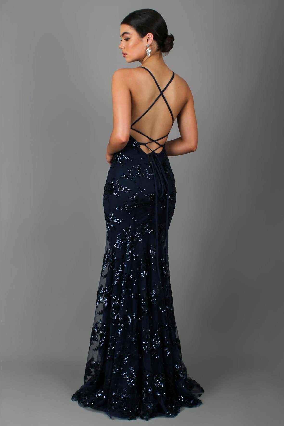 Helia Sequin Dress with V Neck and Open Back