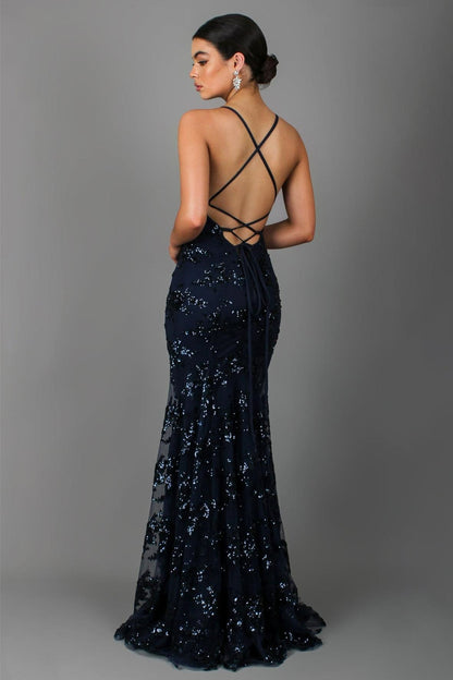 Helia Sequin Dress with V Neck and Open Back