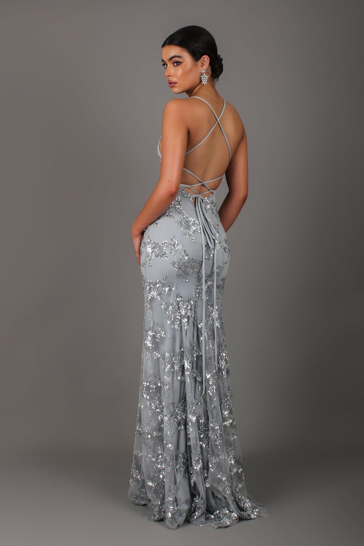 Helia Sequin Dress with V Neck and Open Back