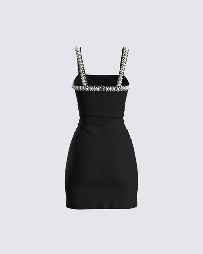 Nadine Black Mini Dress with Embellished Straps and Ponte