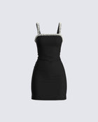 Nadine Black Mini Dress with Embellished Straps and Ponte