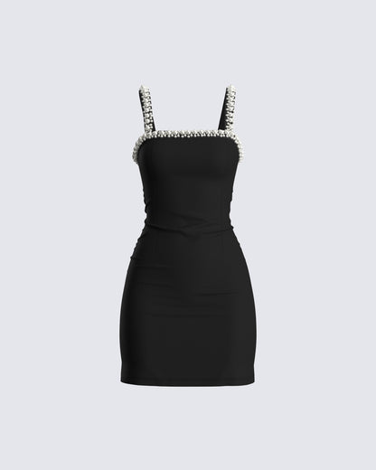 Nadine Black Mini Dress with Embellished Straps and Ponte