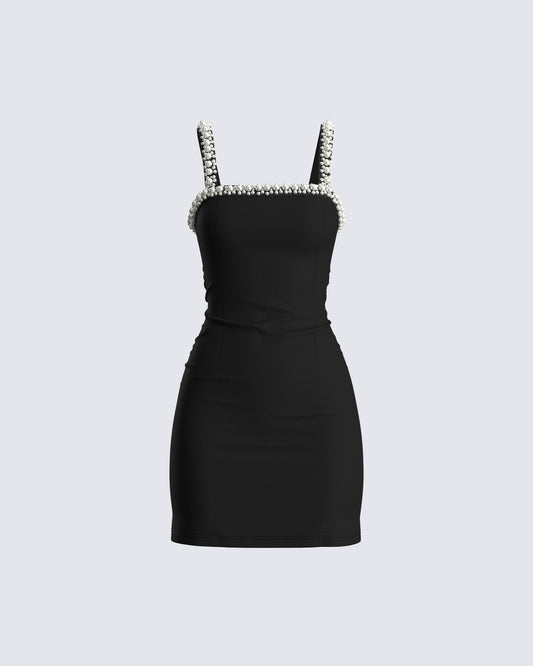 Nadine Black Mini Dress with Embellished Straps and Ponte