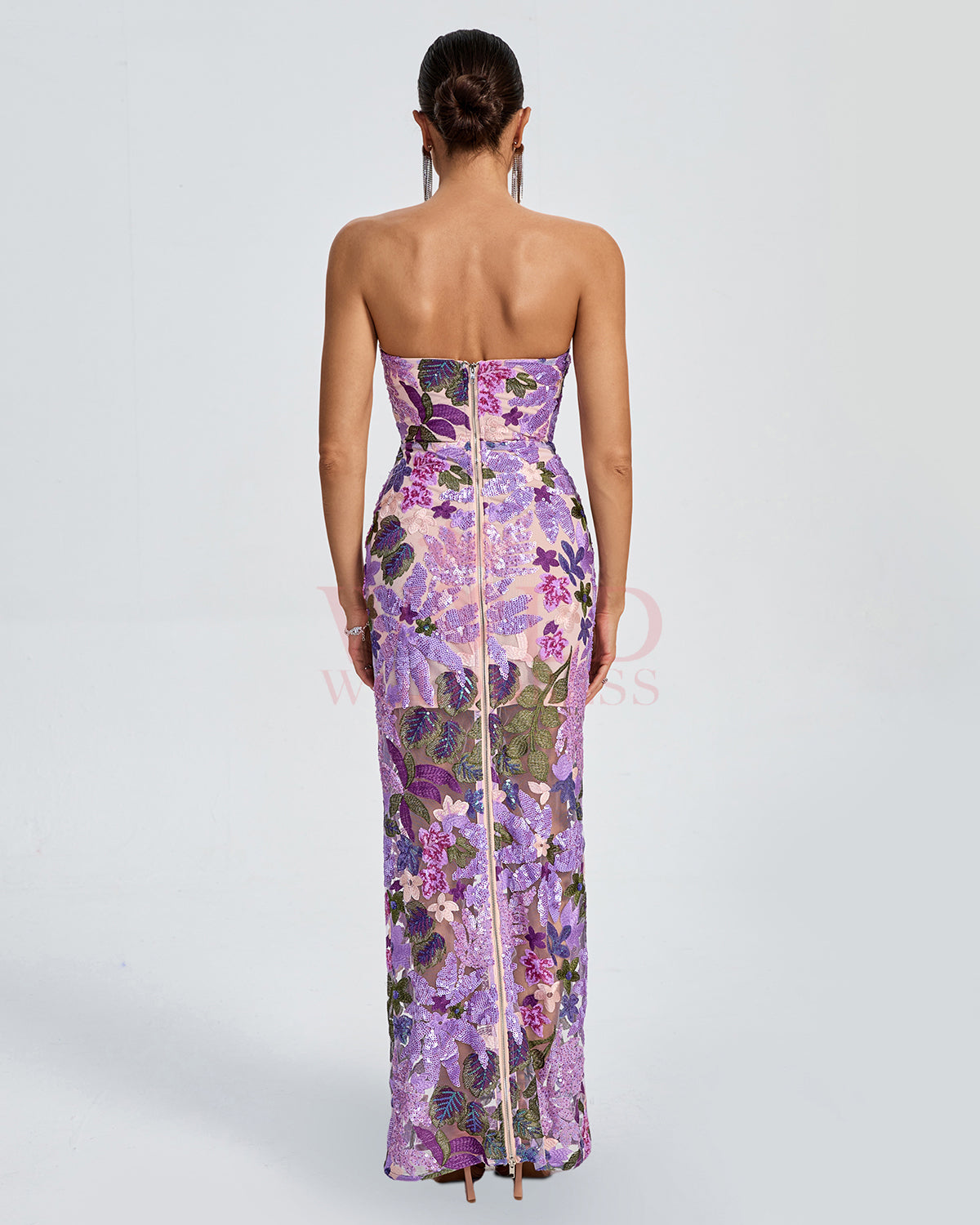 Giulia Sequin Dress with Strapless Neck and Floral Pattern