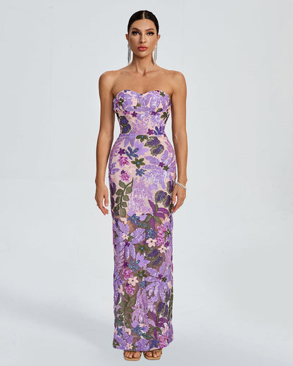 Giulia Sequin Dress with Strapless Neck and Floral Pattern