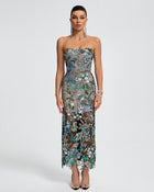 Seren Sequin Dress with Strapless Neck and Floral Sequins