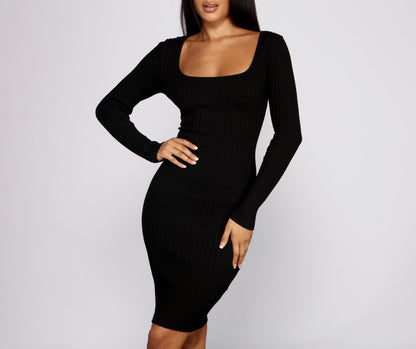 Malin Knit Dress with Square Neck and Ribbed Body