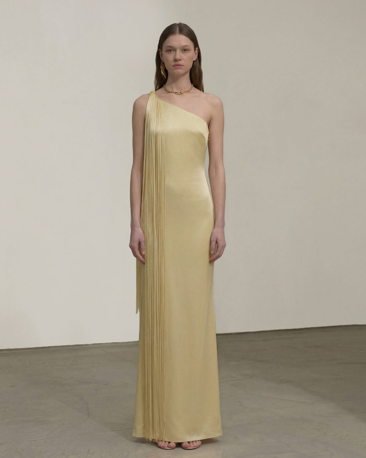 Raquel One-Shoulder Fringe Maxi Dress