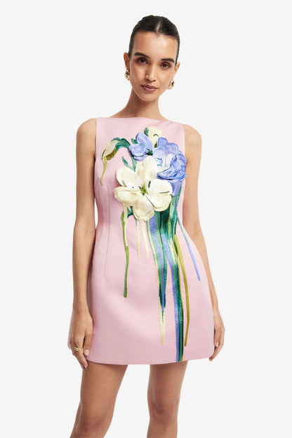 Alondra Embroidered Mini Dress in Pastel Pink