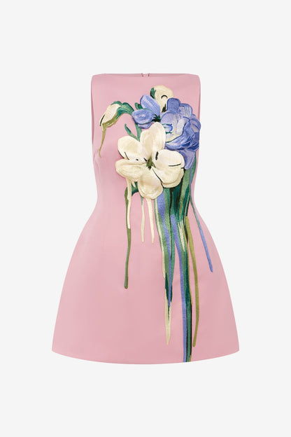 Alondra Embroidered Mini Dress in Pastel Pink