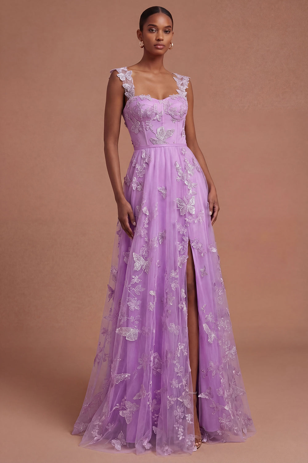 Rhiannon Green Dress with Corset Bodice and Appliqued Tulle